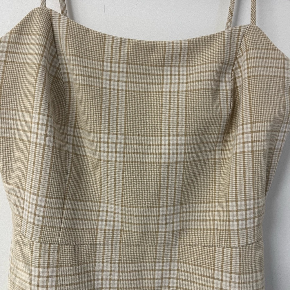 Wilfred Aritzia Isabelle Plaid Mini Dress Tan Cream Slip Cami Size 4 - Picture 4 of 11